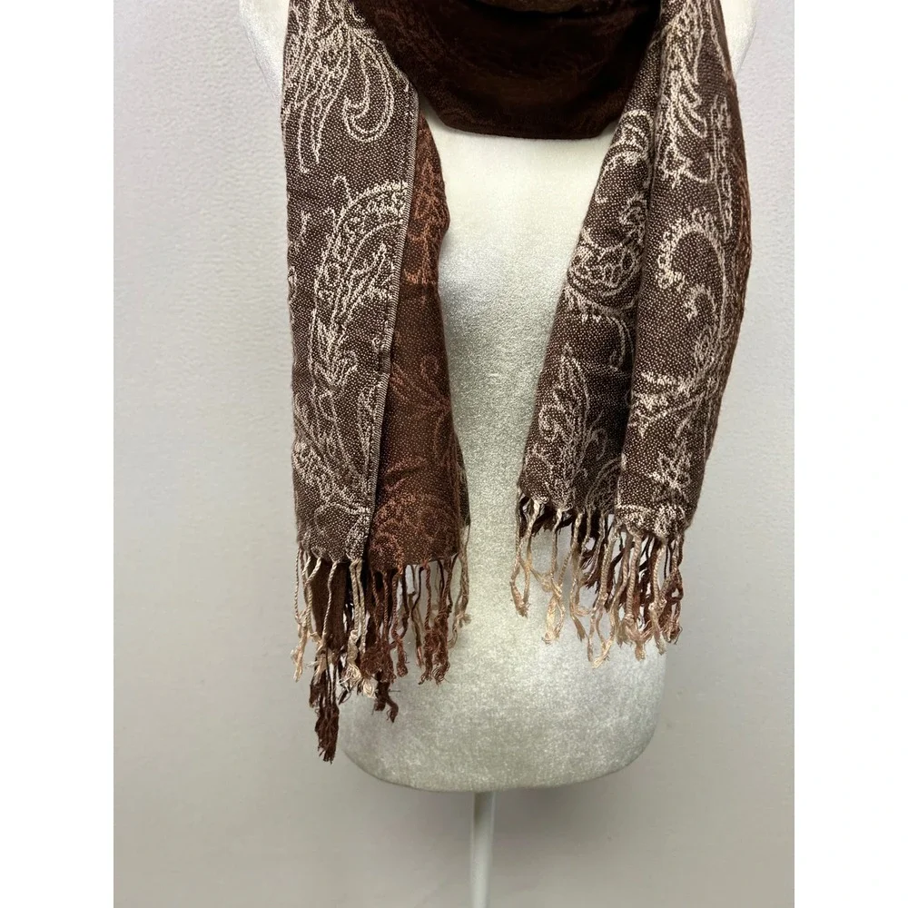 Boho Dark Academia PS Womens OS Brown Paisley Pashmina Shawl Scarf Wrap